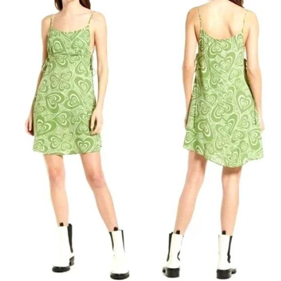 Lisa Says Gah Yolande Mini Dress Wild Hearts Green Dress Women Sz L NWT - Picture 3 of 16
